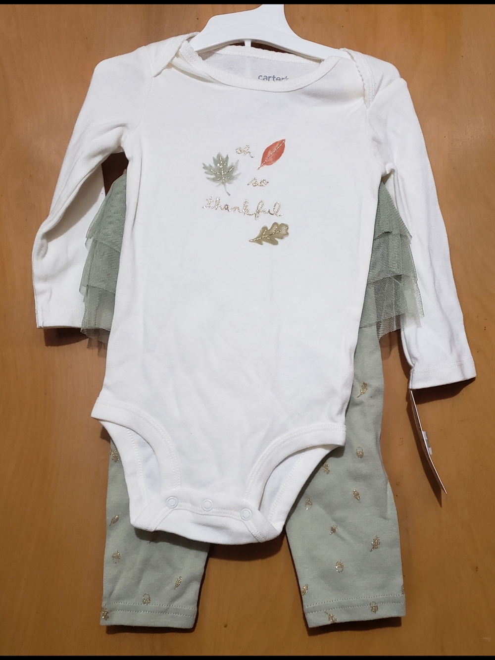 Carter's White Longsleeve Bodysuit With 'Oh So Thankful' And Sage Green Pants